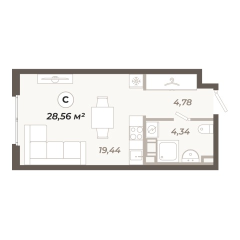 Планировка Студия 28.56 м²